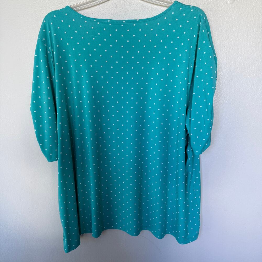 Susan Graver turquoise white polka dot pattern scoop neck top Size 3X - Picture 7 of 9
